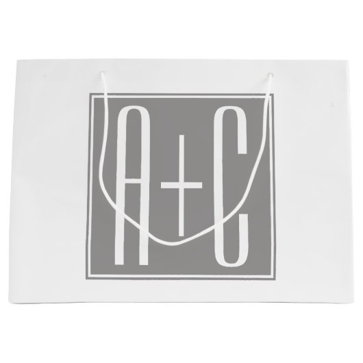 Bewerkbare Initialen voor Koppels | Wit & Grijs Groot Cadeauzakje (Voorkant)