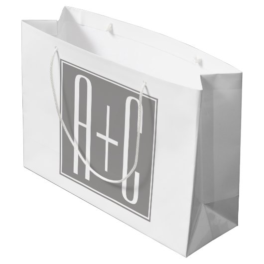 Bewerkbare Initialen voor Koppels | Wit & Grijs Groot Cadeauzakje (Achterkant Gekanteld)