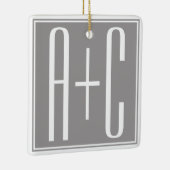 Bewerkbare Initialen voor Koppels | Wit & Grijs Keramisch Ornament (Rechts)