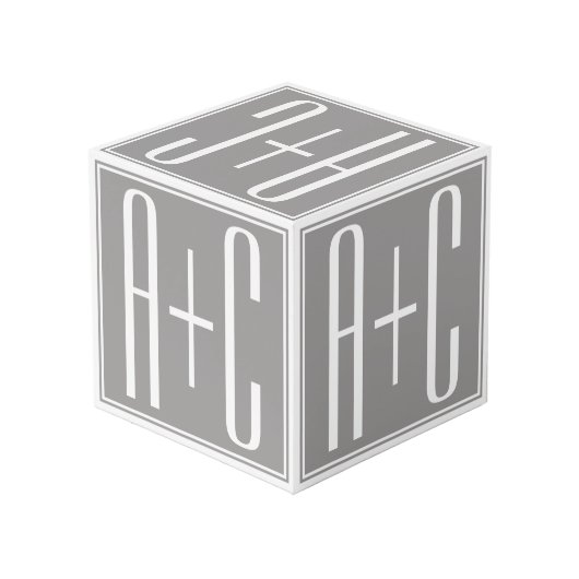 Bewerkbare Initialen voor Koppels | Wit & Grijs Kubus (Achter hoekig)