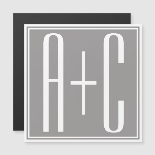 Bewerkbare Initialen voor Koppels | Wit & Grijs Magnetische Uitnodiging (Voorkant / Achterkant)