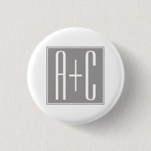 Bewerkbare Initialen voor Koppels Wit & Grijs Ronde Button 3,2 Cm