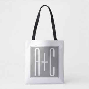 Bewerkbare Initialen voor Koppels Wit & Grijs Tote Bag