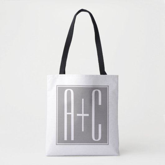 Bewerkbare Initialen voor Koppels | Wit & Grijs Tote Bag (Voorkant)