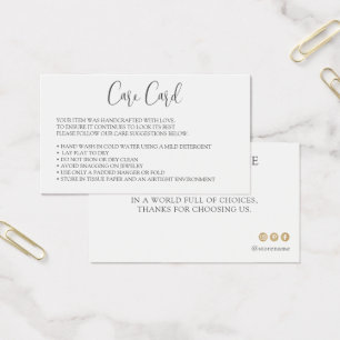 Bewerkbare instructies voor de kledingverzorgingsb visitekaartje