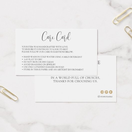 Bewerkbare instructies voor de kledingverzorgingsb visitekaartje (Kantoor)