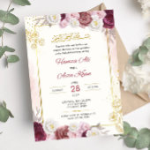 Bewerkbare Islamitische Nikkah Rode Bloemen Moslim Kaart