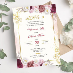 Bewerkbare Islamitische Nikkah Rode Bloemen Moslim Kaart