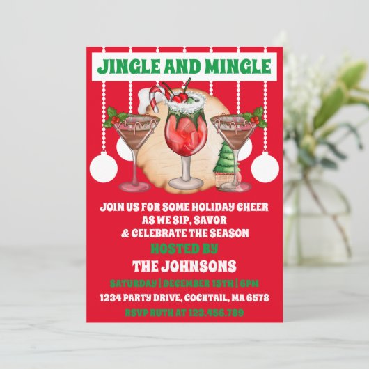 Bewerkbare Jingle & Mingle Christmas Cocktail Part Kaart (Staand voorkant)