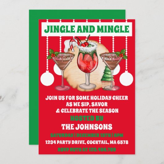 Bewerkbare Jingle & Mingle Christmas Cocktail Part Kaart (Voorkant / Achterkant)