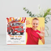 bewerkbare jongen brand vrachtwagen verjaardag fot kaart (Staand voorkant)