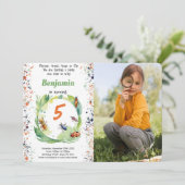 bewerkbare jongen bug verjaardag partij foto kaart (Staand voorkant)