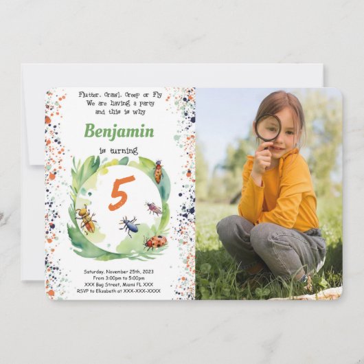 bewerkbare jongen bug verjaardag partij foto kaart (Voorkant)