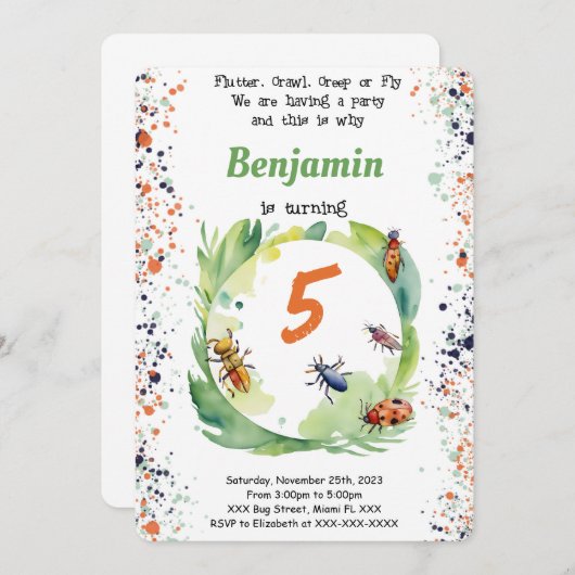 bewerkbare jongen bug verjaardagsfeest kaart (Voorkant / Achterkant)