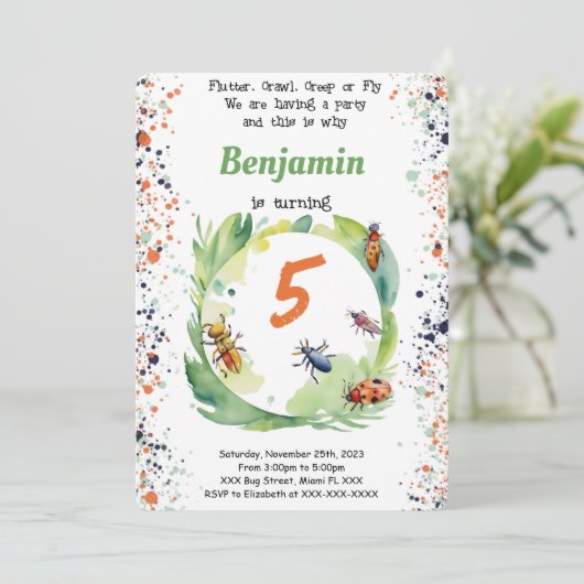 bewerkbare jongen bug verjaardagsfeest kaart (Staand voorkant)