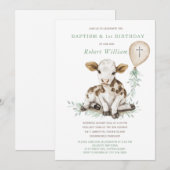 Bewerkbare Jongen Eerste Verjaardag en Doop Kaart (Voorkant / Achterkant)