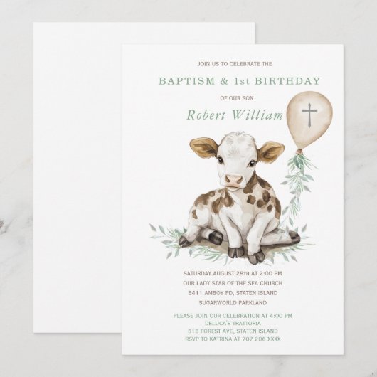 Bewerkbare Jongen Eerste Verjaardag en Doop Kaart (Voorkant / Achterkant)