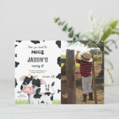 Bewerkbare Jongen Koe Verjaardag Foto Uitnodiging (Staand voorkant)