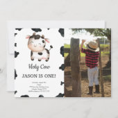 Bewerkbare Jongen Koe Verjaardag Foto Uitnodiging (Voorkant)