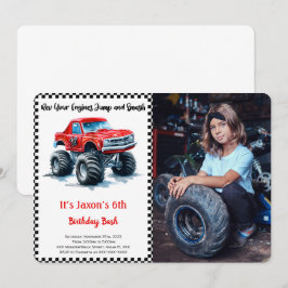 Bewerkbare jongen Monster Truck Verjaardag Foto Kaart