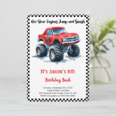 bewerkbare jongen monster vrachtwagen verjaardag kaart (Staand voorkant)