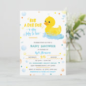 Bewerkbare Jongen Rubber Eend Baby Shower Kaart (Staand voorkant)