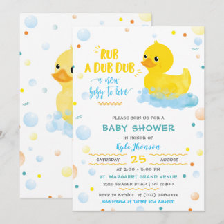 Bewerkbare Jongen Rubber Eend Baby Shower Kaart