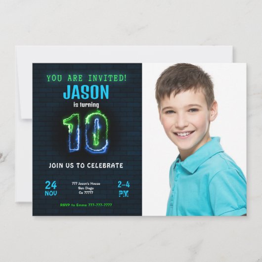 Bewerkbare jongen verjaardag foto uitnodiging (Voorkant)