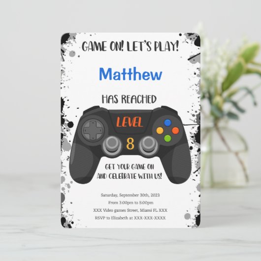 Bewerkbare jongen video game verjaardag kaart (Staand voorkant)