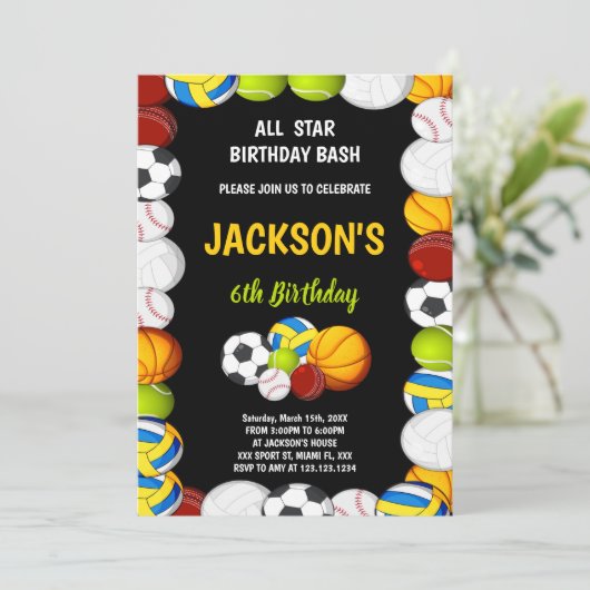 Bewerkbare Jongens Athletic Party Uitnodigen Kaart (Staand voorkant)