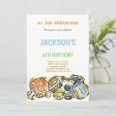 Bewerkbare Jongens Multi-Sport Party Uitnodigen me Kaart (Staand voorkant)