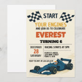 Bewerkbare Jongens Racing Party Nodig uit met Chec Kaart (Voorkant / Achterkant)