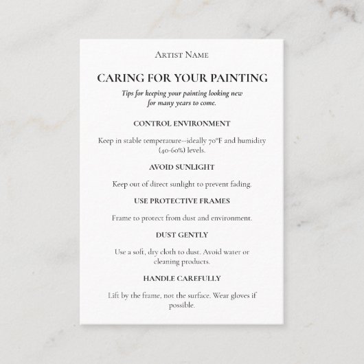 Bewerkbare Kaart van de schilderzorg Bedankt Art I Visitekaartje (Voorkant)