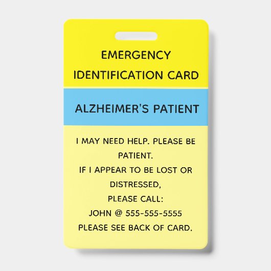 Bewerkbare Kaart voor noodidentificatie Badge (Voorkant)