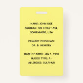 Bewerkbare Kaart voor noodidentificatie Badge (Achterkant)