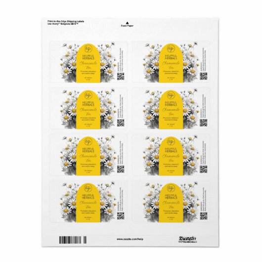 Bewerkbare kamille thee labels (Full Sheet)