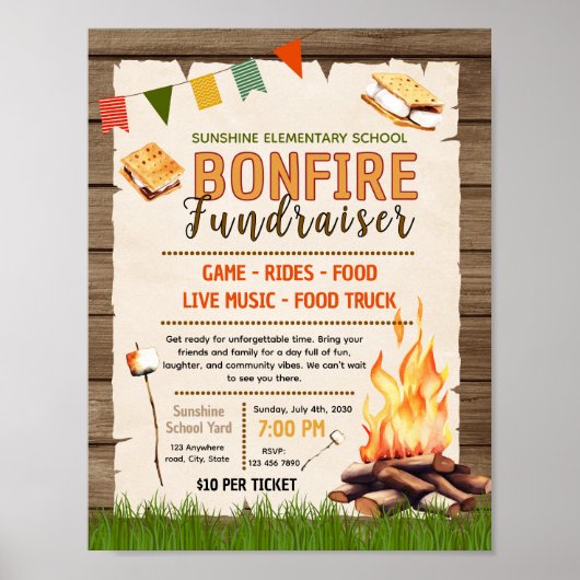 Bewerkbare kampvuur bbq flyer sjabloon poster (Voorkant)