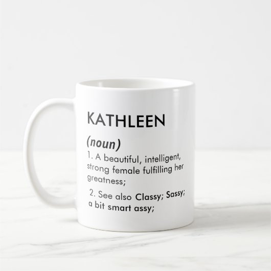 Bewerkbare Kathleen naamdefinitie, aangepaste naam Koffiemok (Links)