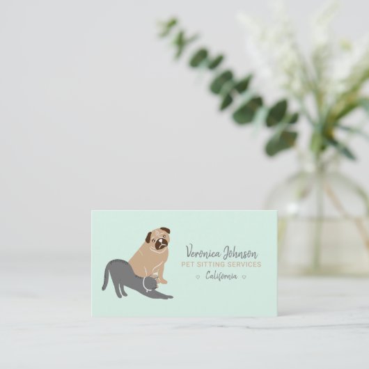 Bewerkbare kattenillustratie van een kattenhuisdie visitekaartje (Staand voorkant)