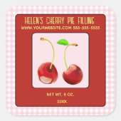 Bewerkbare kersenjam taartvulling vierkante sticker (Voorkant)