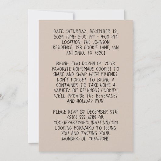 Bewerkbare kerst Cookie Exchange Party Custom Kaart (Achterkant)