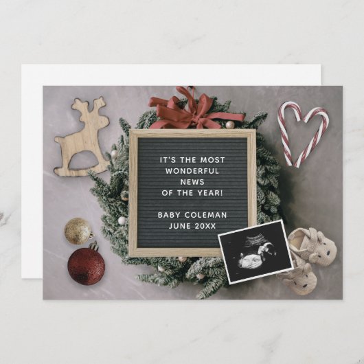 Bewerkbare kerst vakantie Baby Sonogram Zwangersch Aankondiging (Voorkant / Achterkant)