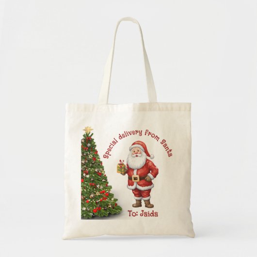 Bewerkbare Kerstboom Kerstman met Cadeau Tote Bag (Voorkant)