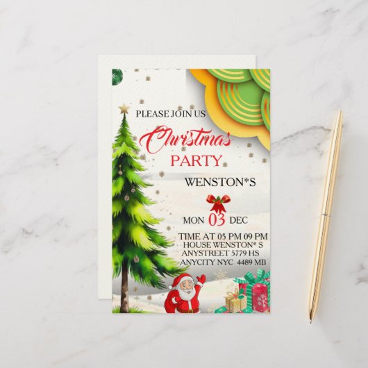 Bewerkbare Kerstfeest Uitnodiging, Printbare Briefpapier (Voorkant / Achterkant in situ)