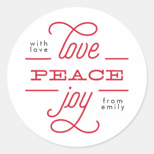 bewerkbare KERSTFEESTSTICKER met LIEFDE VREDE VREU Ronde Sticker