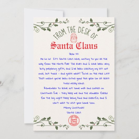 Bewerkbare kerstmanbriefsjabloon afdrukbaar kaart (Voorkant)