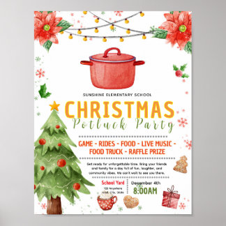 Bewerkbare kerstpotluck fondsenwervingsflyer poster