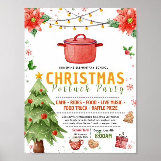 Bewerkbare kerstpotluck fondsenwervingsflyer poster (Voorkant)