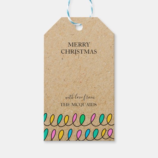 Bewerkbare kerstverlichting Rustic Kraft Gift Labe Cadeaulabel (Voorkant)