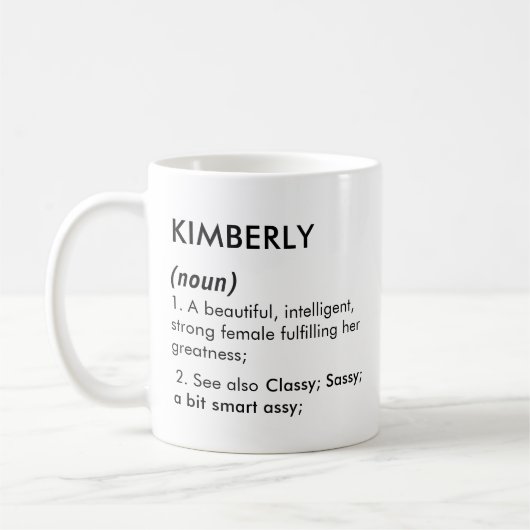 Bewerkbare Kimberly naam definitie, aangepaste naa Koffiemok (Links)